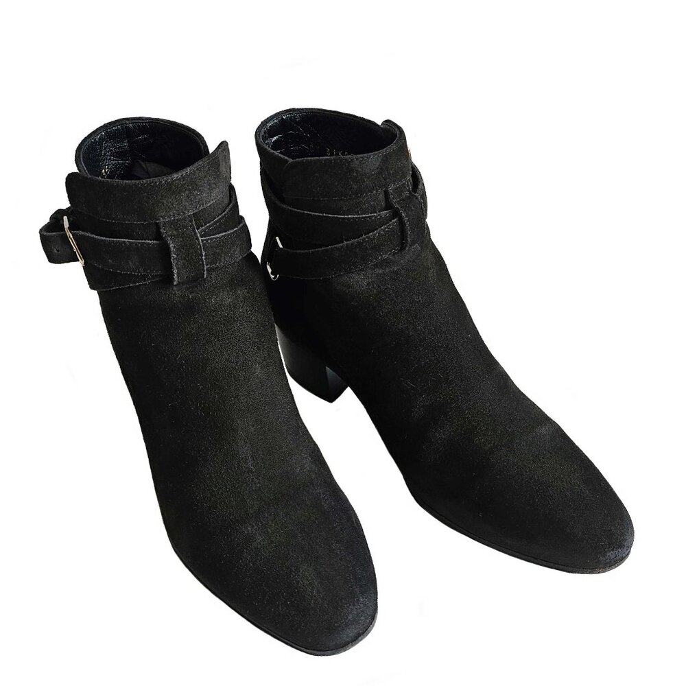 SAINT LAURENT BLACK SUEDE BLAKE JODHPUR ANKLE BOOTS (35)